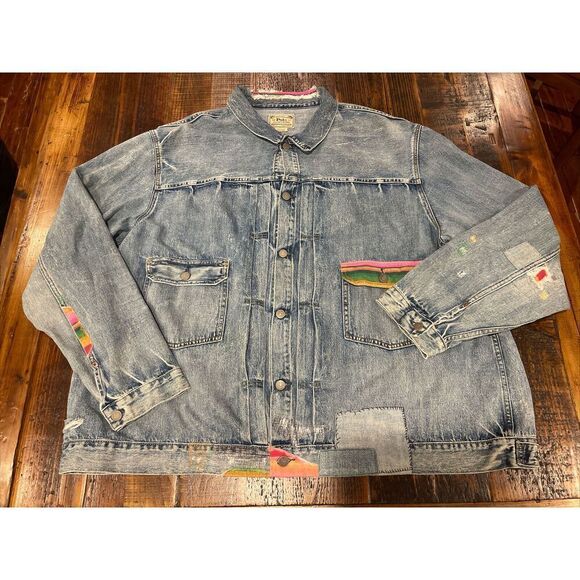 NWT Polo Ralph Lauren BIG TALL RENTON Striped Patch Denim Jean Jacket Mens 2XLT - Picture 1 of 3